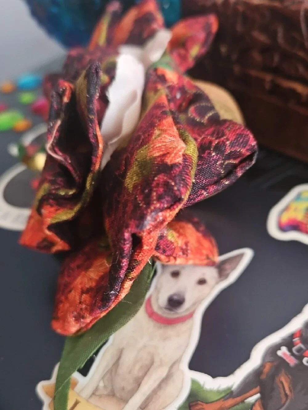 Hand Crafted Floral Ribbon Bow Tie Dog Collar Accessory NEW